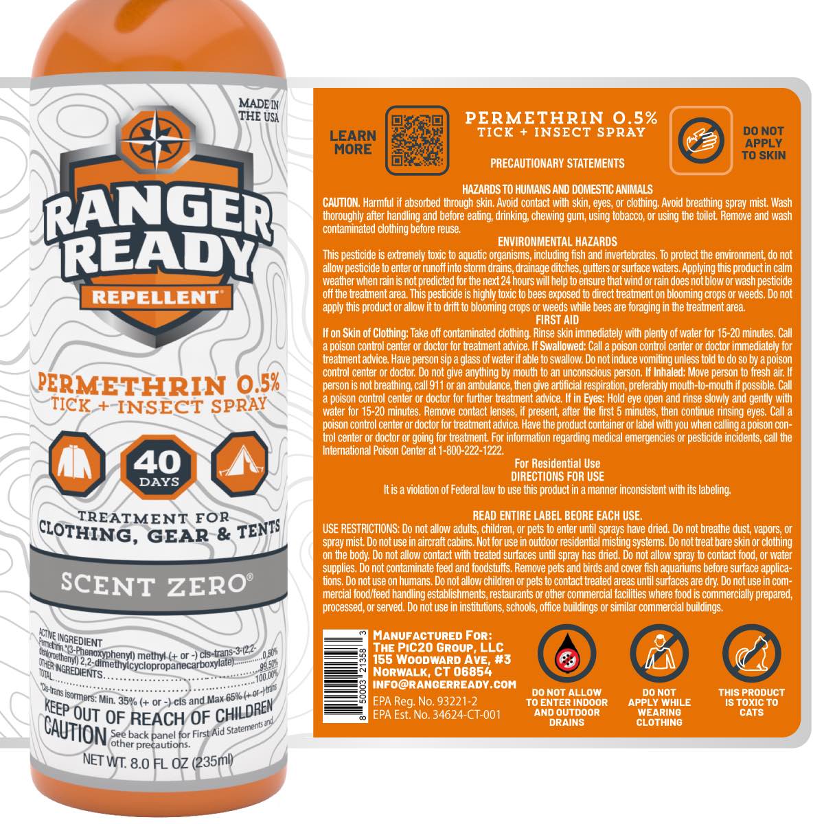 Permethrin Insect Repellent Fabric Spray - Scent Zero (Back View)