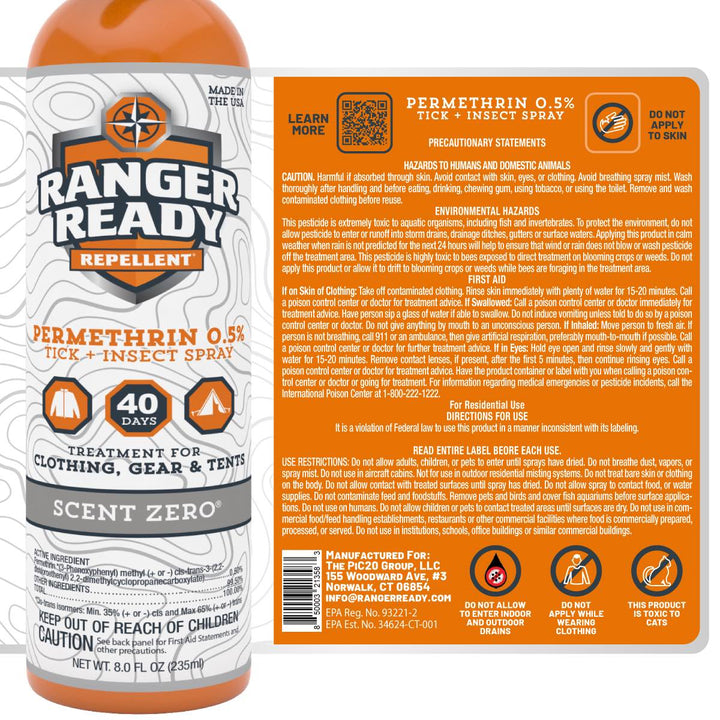 Ranger Ready - Repelente de permetrina al 0.5% gastado en ropa, aroma cero,  8 onzas líquidas (paquete de 3)